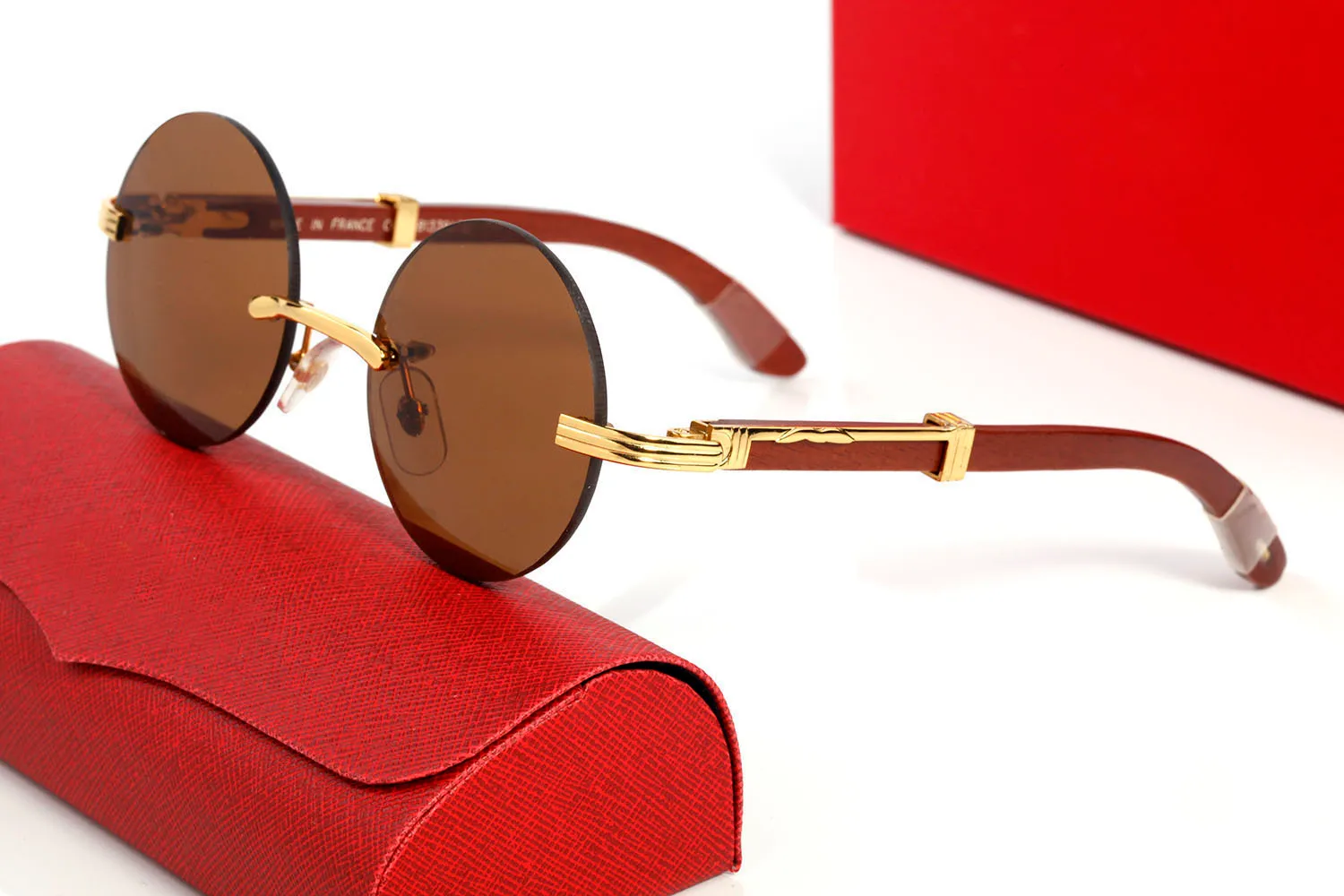 Okrągłe okulary przeciwsłoneczne Buffalo Horn dla mężczyzn kobiety szklane okulary słoneczne vintage designerskie okulary w złotej srebrnej ramie brązowe nogi drewna ey318t