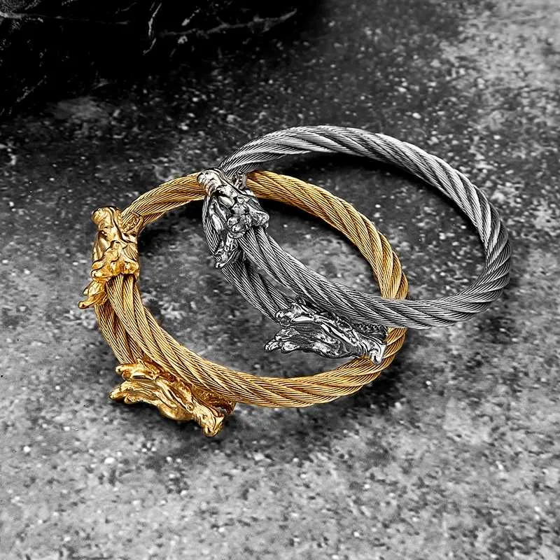 Bracelet Punk en fil d'acier doré, ouverture de robinet en acier inoxydable moulé, bracelet tendance Viking pour hommes et femmes, cadeau pour filles 211227327k