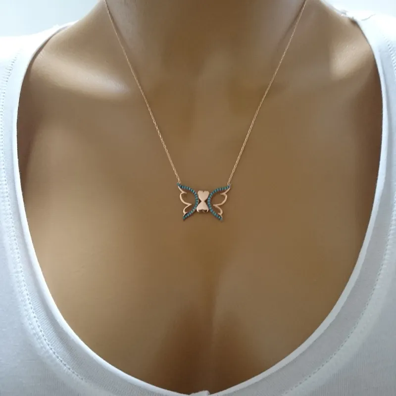 Moda 925 plata en el amor joyería turca circón moda Ángel mariposa collar para mujer Día de San Valentín diseñador de lujo