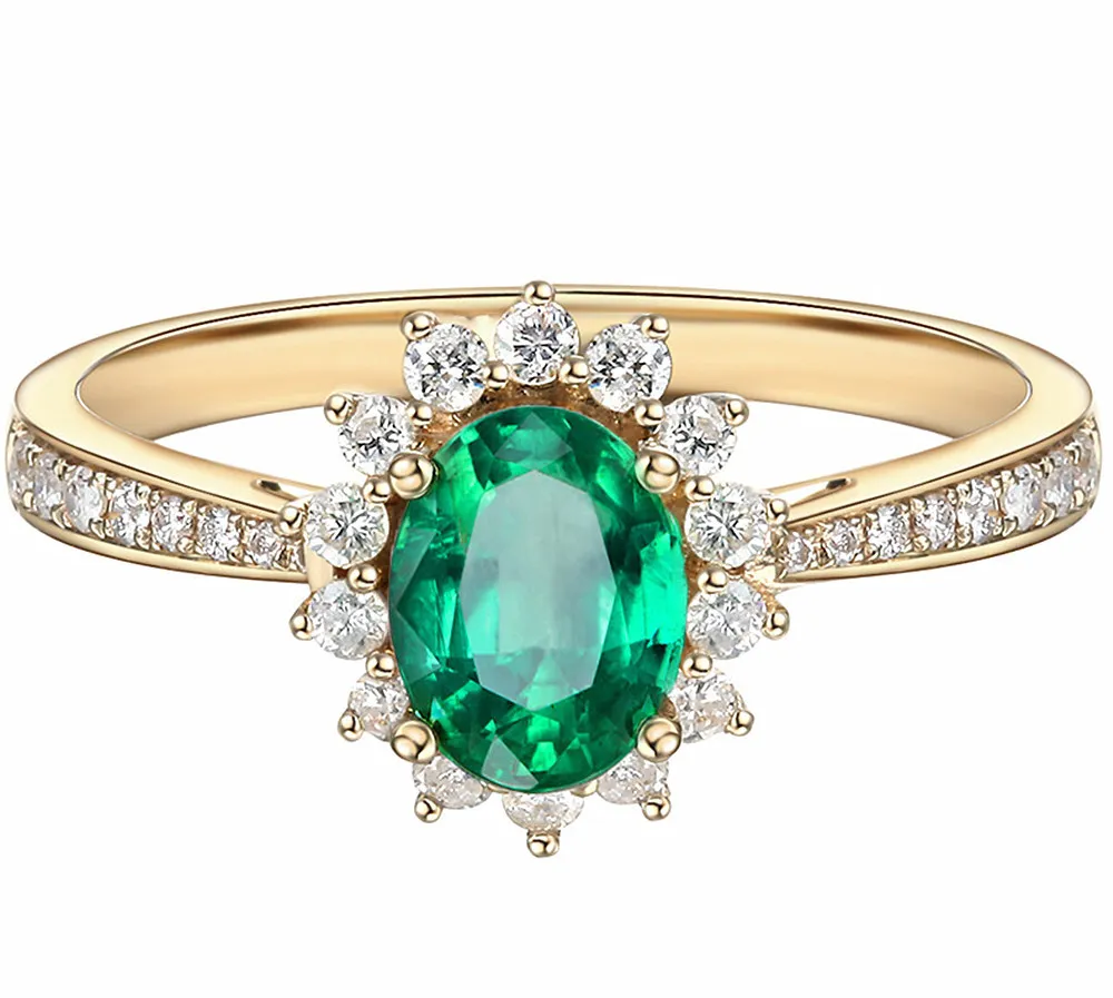 Vintage Fashion Green Crystal Emerald Gemmestones Diamond Anneaux pour femmes Bijoux de couleur or 14K Bijoux Bague Accessory Party Gift3926385