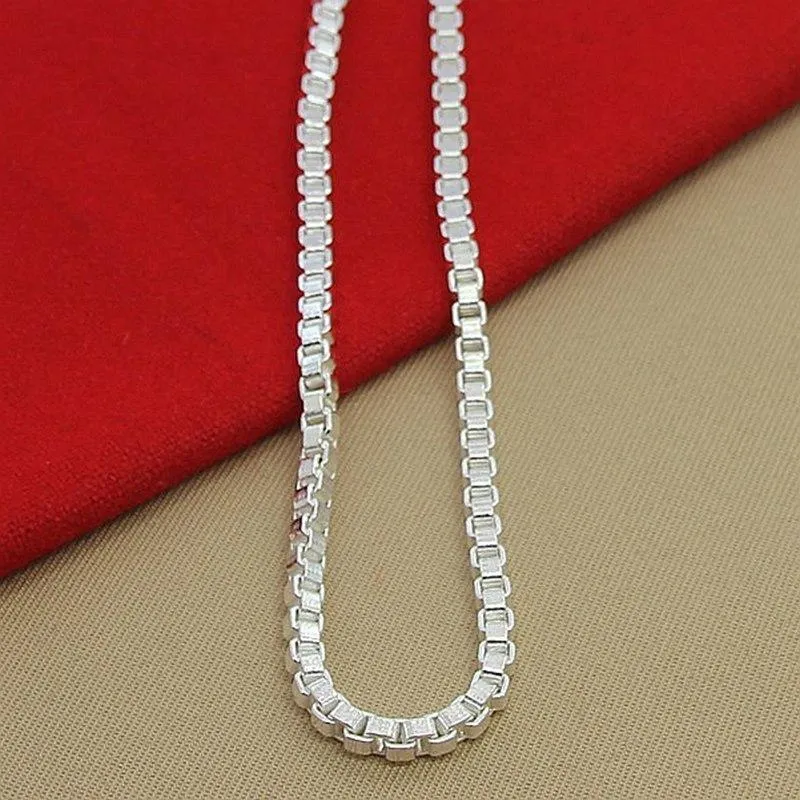 Chains Classic Really 100% 925 Sterling Silver Box Chain Necklace Fashion Men & Women 3mm 18-26 Inch Choker Hip-hop Punk Jewelry233B