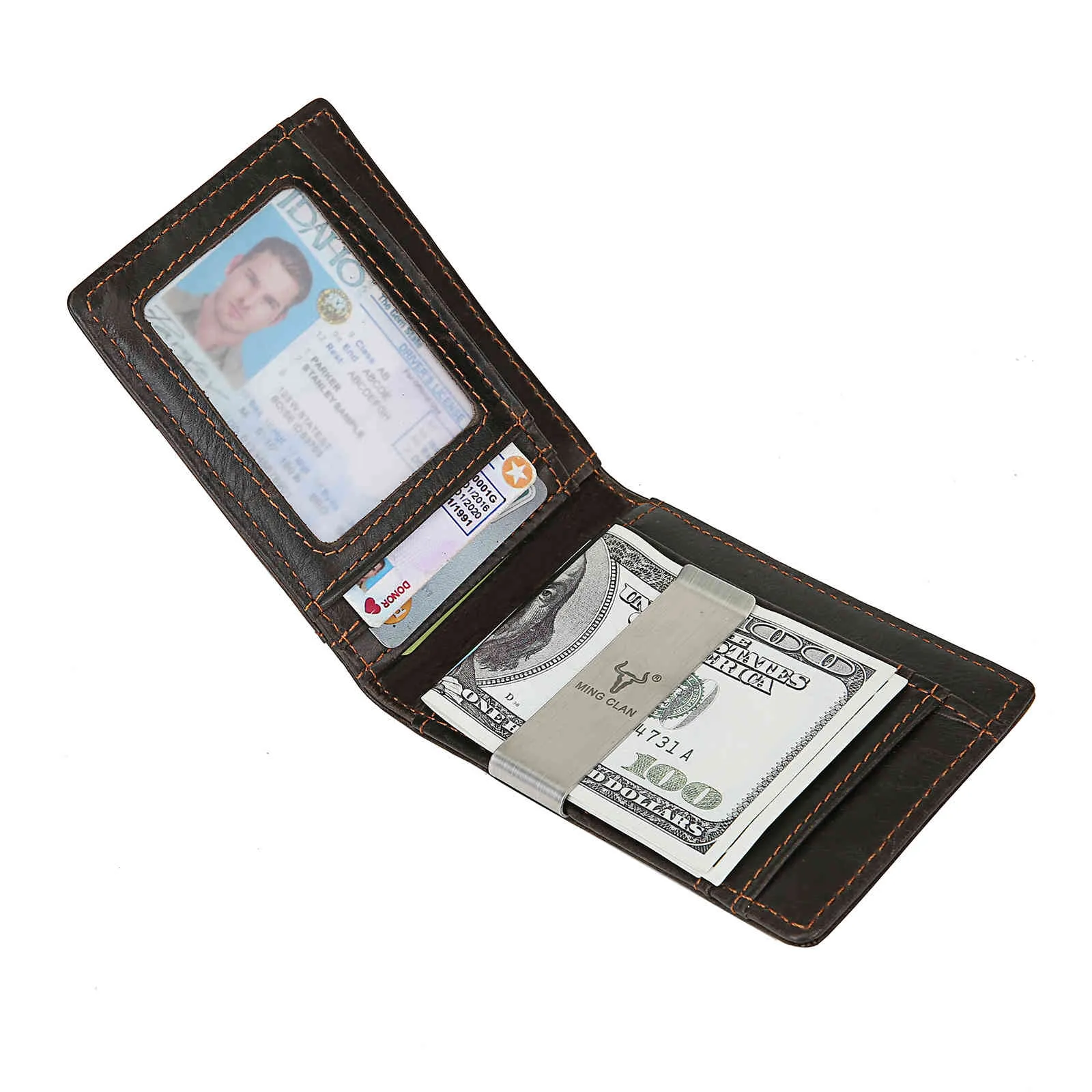 Portefeuille mince en cuir RFID pour hommes pince à billets minimaliste porte-monnaie homme intelligent porte-carte avec fermeture à glissière Coin Pocket253W