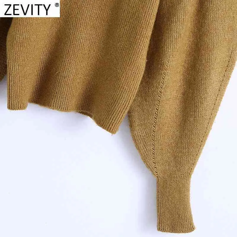 Женщины сладкие печатные плиссированные агарические оборками пэчворк вязание свитер женский фонарь рукава повседневная шикарный пуловеры топы S497 210420