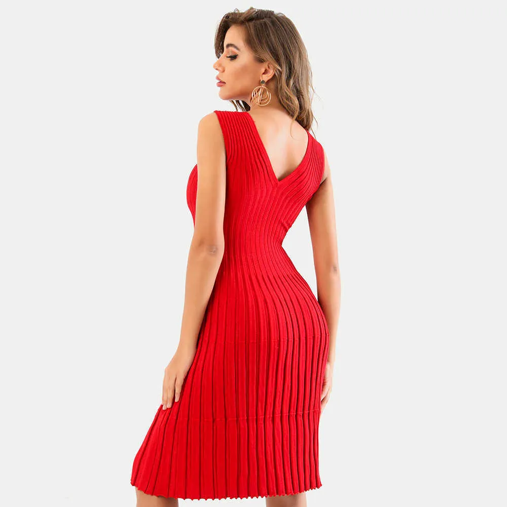 OCSTRADE DRAPED RED Bandage Dress Arrivals Kobiety Spaghetti Pasek Bodycon Club Night Party ES 210527