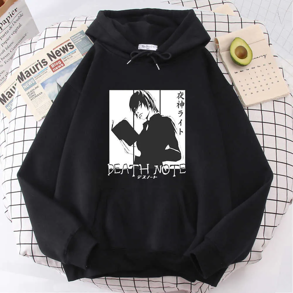 Death Note Hoodie Yagami Ljus Japan Manga Mäns Hoodies Lossa Casual Men Punk Sweatshirts Harajuku Street Koreansk Pullover Varm H0909