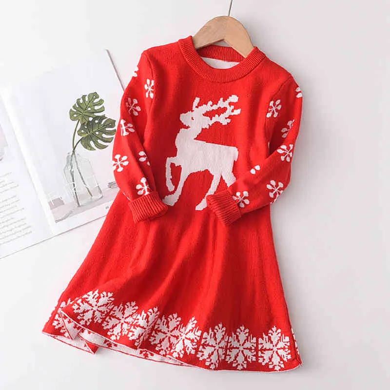 Девушка одежда рождественские мода с длинным рукавом платье девушки принцесса сладкие наряды вечеринка свитер платья 2-6Y 210429