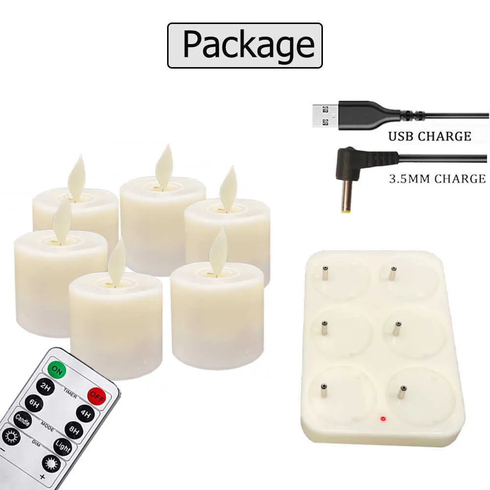 USB Rechargeable LED Battery Operated Tea Lights with Remote Realistic and Bright Flickering Flameless Tealight with Moving Wick H0909