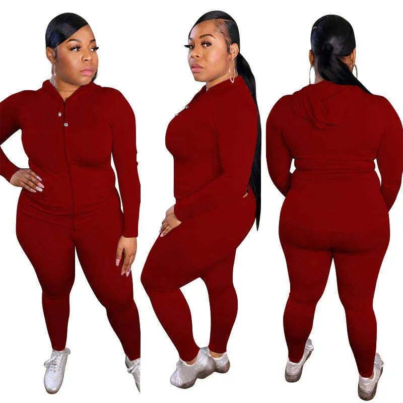 2 deux pièces ensemble femmes survêtement à manches longues à capuche haut ensemble pantalons de survêtement extensible grande taille survêtement Joggers tenue en gros Y0625