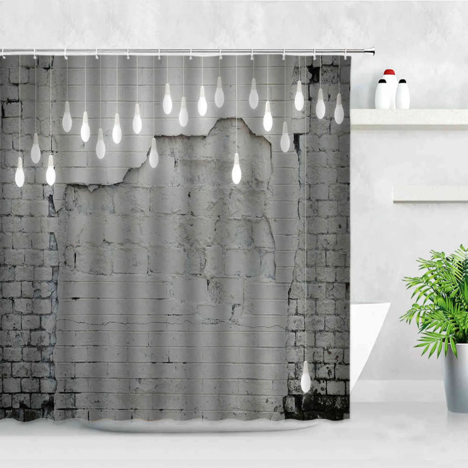 Retro branco tijolo parede cortina de chuveiro à prova d 'água telas de banho velho velho sem costura luz luz decoração banheiro cortinas 211116