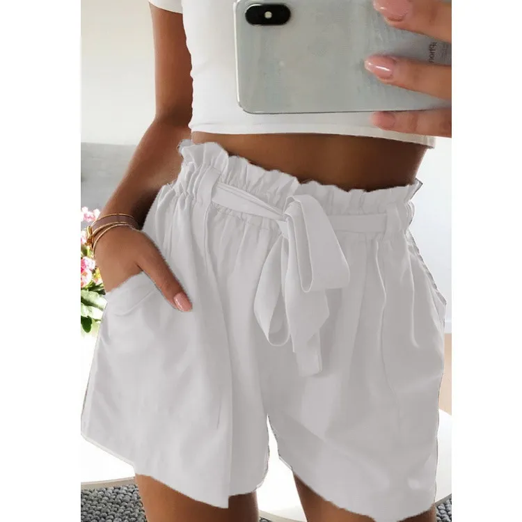 Pure kleur vrouwen zomer shorts losse casual trekkoord taille korte broek voor dames schattige shorts broek met riem plus size 210524