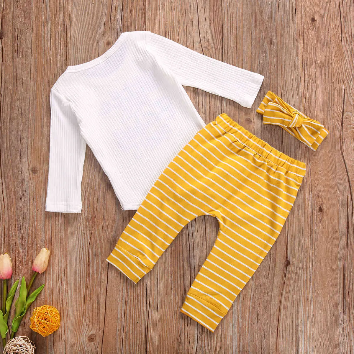 0-18 M Doğan Bebek Bebek Kız Giysileri Set Mektubu Örme Romper Çizgili Pantolon Tops Sonbahar Kıyafetler Kostümleri 210515