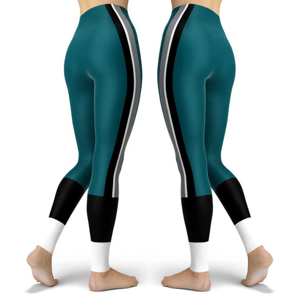 En plein air décontracté maigre imprimé femmes Sport Leggings Femme couleur fraîche rayé maigre élastique entraînement bleu Legging 210925