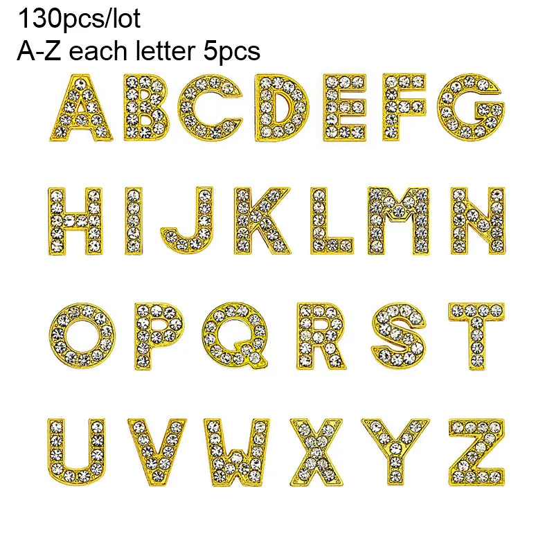 130 pz 10mm lettere inglesi Bead Caps A-Z color oro strass pieno di fascini diapositive accessorio fai da te adatto collare animali domestici, portachiavi3056
