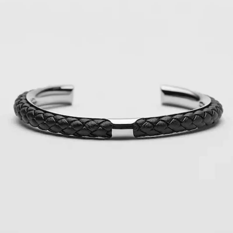Bracelet en acier inoxydable 316l pour hommes, bracelet ouvert, bracelet géométrique en acier titane, bracelets de 18cm, bracelet en cuir Q0717