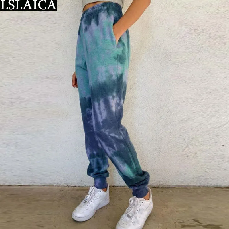 Casual Sweat Hosen Frauen Mittlere Taille Lose Plus Größe Jogginghose Tie Dye Frauen Lange Hosen Mode Sportswear Mujer Pantalones 210520