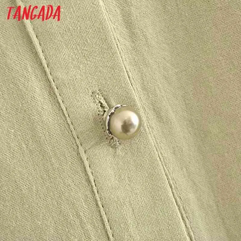 Femmes rétro perle boutons romantique Blouse bouffée à manches longues Chic femme chemise hauts 5D07 210416