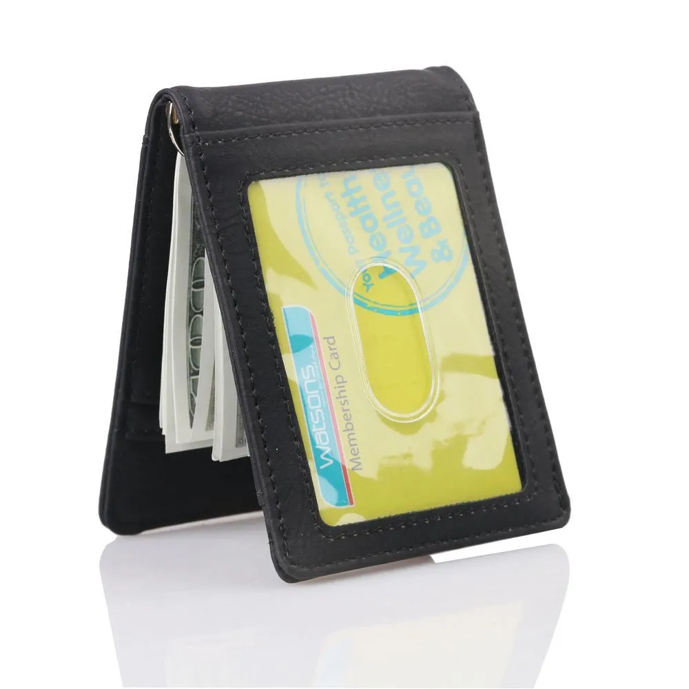 RFID Bloqueo Business Holder Case Cover Cuero Money Clip Sim Pocket Card Wallet