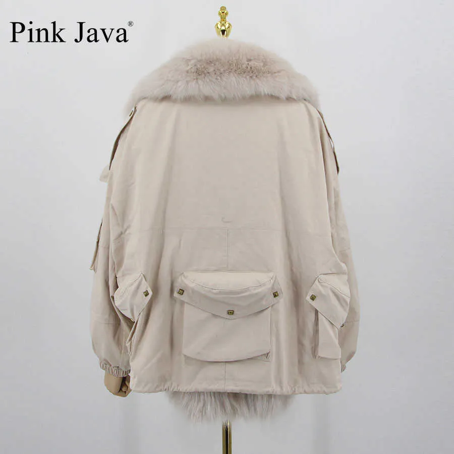 Rose java QC20116 femmes manteau de fourrure hiver veste épaisse vraie mode vestes col 211220