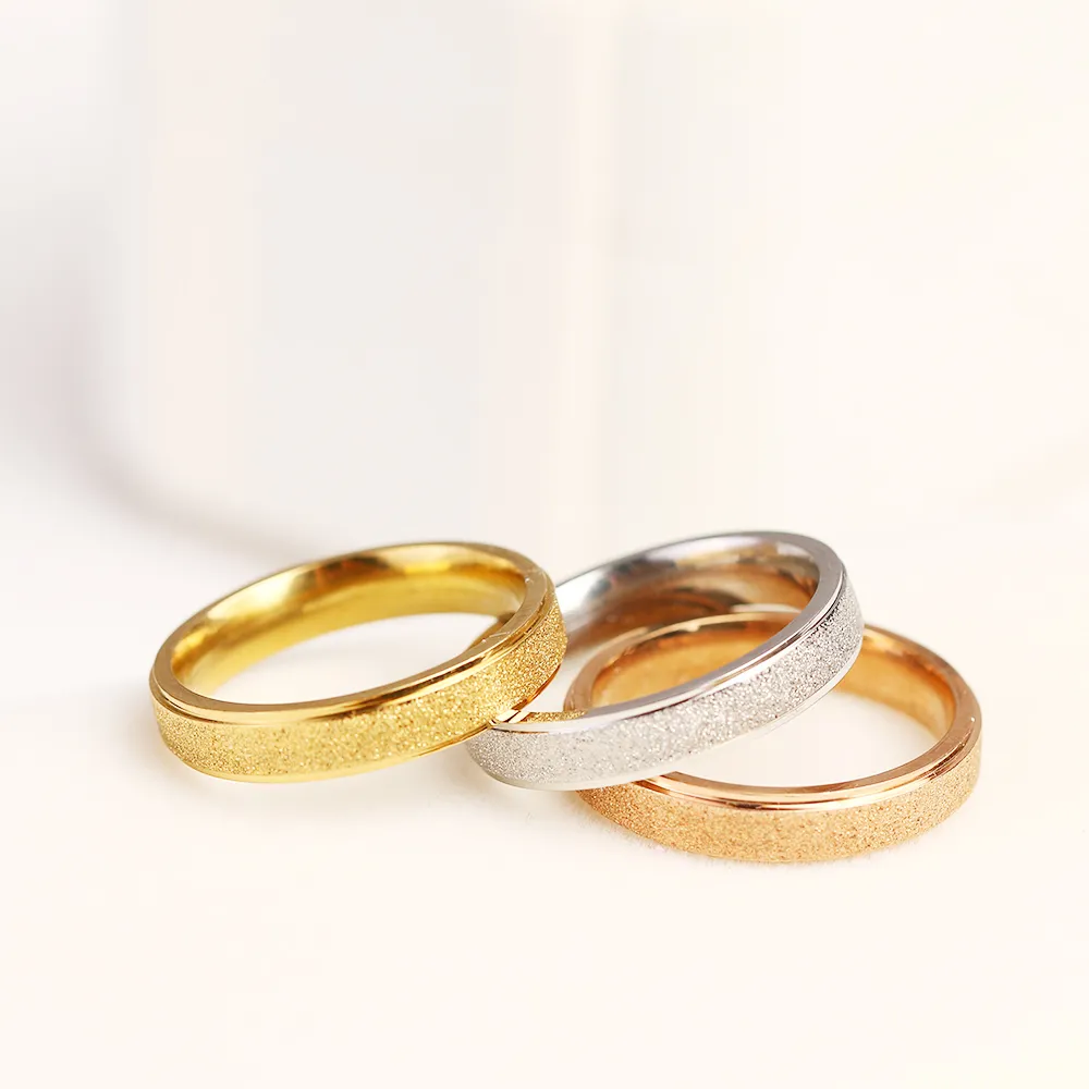 Vintage frostat rostfritt stål band ring guld ros silver färg engagemang bröllop gåvor smycken för kvinnor