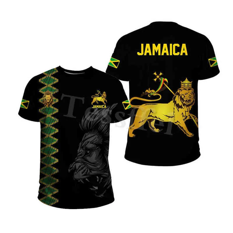 Tessffel Jamaica Lion Emblem Summer New Fashion 3D Print Tops Tee Tshirt Men Women Short Sleeve T shirt Streetwear Style-4 G1222