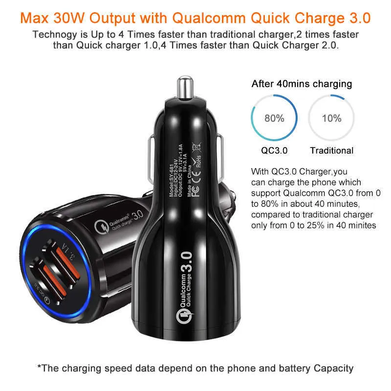 Quick Charge 3.0 Car Charge Sigarette Adapter Adapter QC 3.0 Двойной USB Port Accessories Accessories для телефона DVR mp3