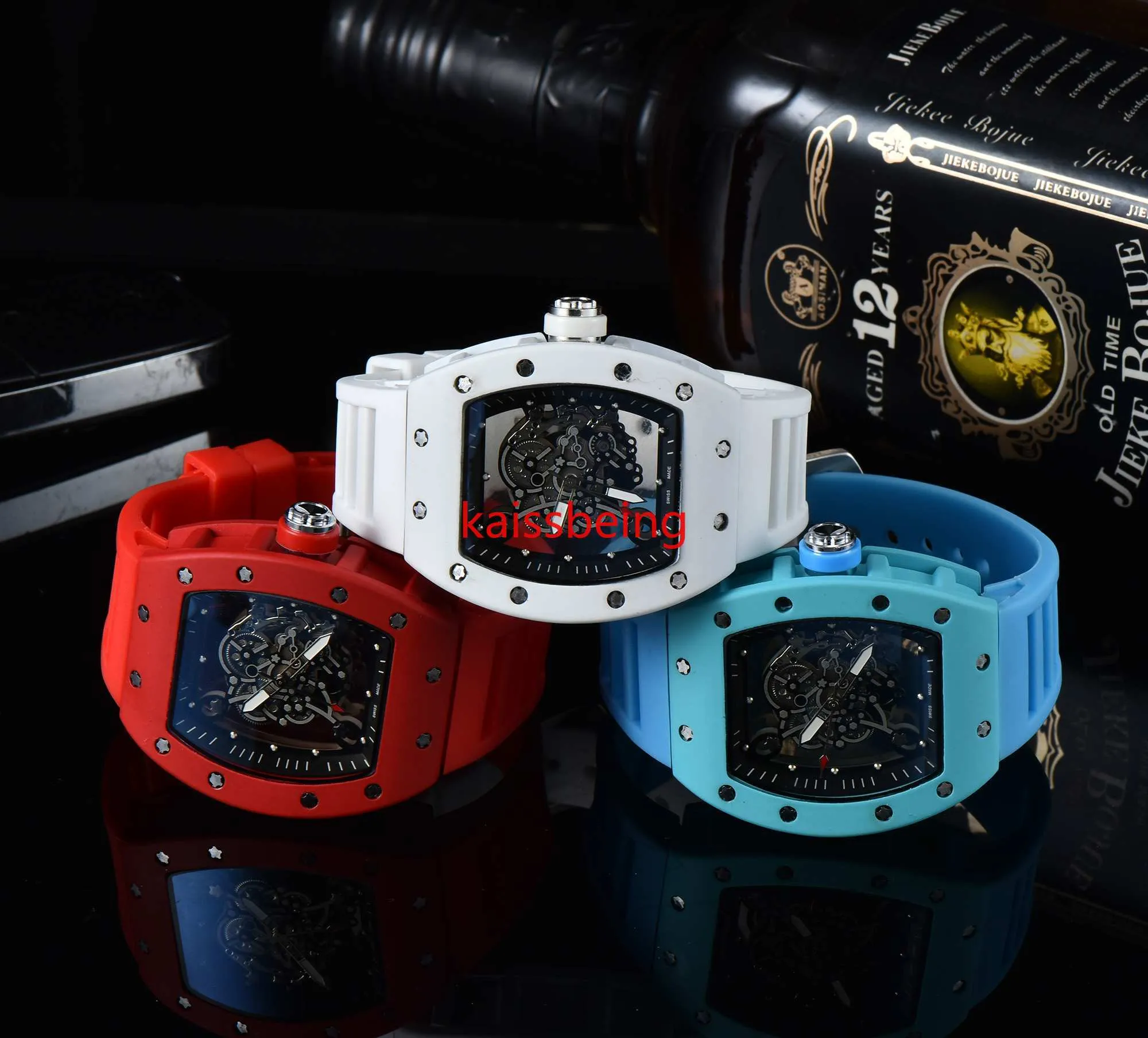 Mode Men Skeleton Rubber Watch Automatic Movement Men Famous Designer Men's Sports Watches Montre de Luxe Wristwatches299B