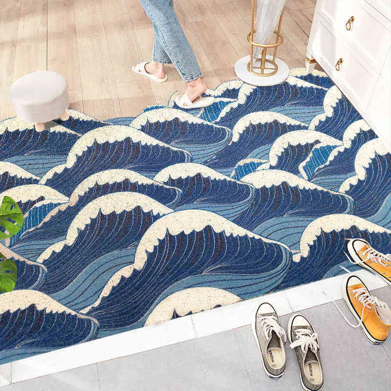 Japansk stil glidande golvmatta silke ring matta dammsäker slitstark fotmattor för hembalkong veranda Kök 211109