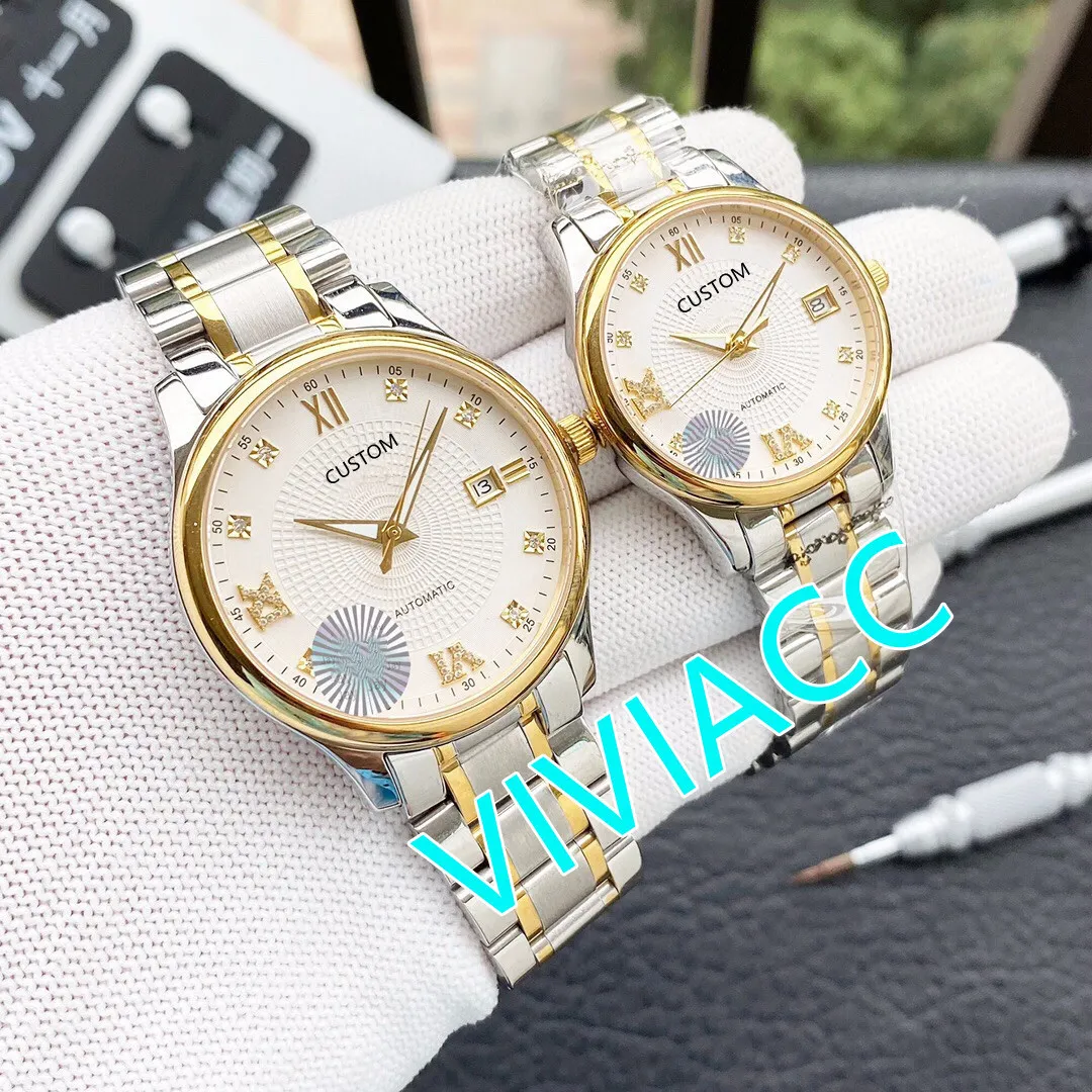 Reloj de pulsera clásico con número romano para hombre y mujer, reloj mecánico automático con calendario para parejas, reloj de acero inoxidable de 33mm y 40mm