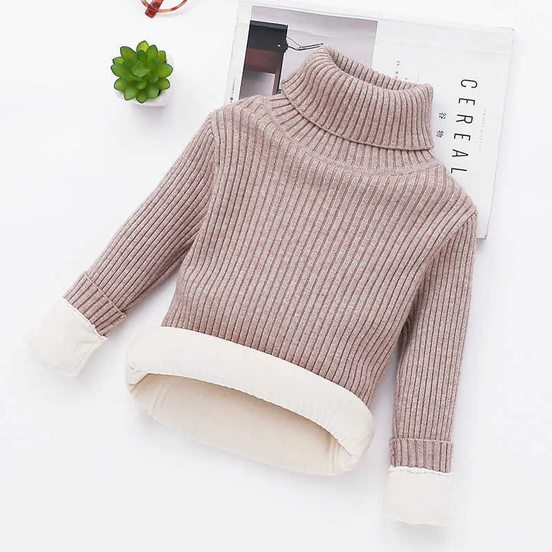 2-14 Chłopiec Zima Moda Paski Kids Pluszowy Sweter Sweter Długi rękaw Dziewczyny Ubrania Dziecko Płaszcz Turtleneck Dzianiny Sweter Outwear Y1024