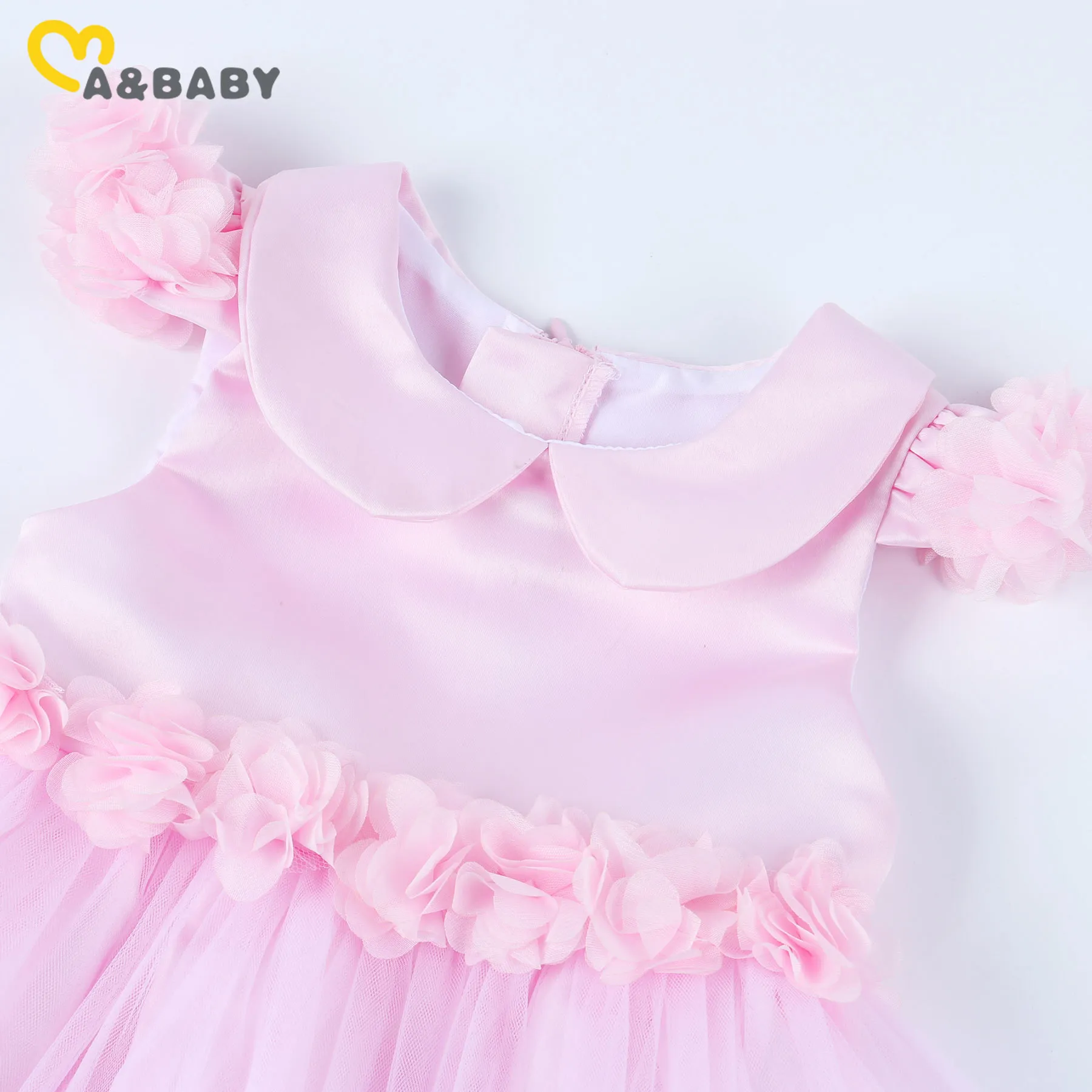 6M-6Y Été Fleur Enfant Bébé Enfant Filles Robe Peter Pan Col Tutu Robes Pour Anniversaire Cadeau De La Journée Des Enfants 210515