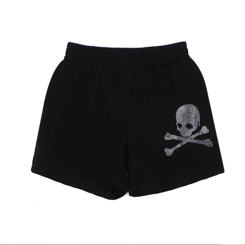 Skulls drilling shorts women summer black Elastic waist pants street Casual Female loose Fashion motion 210719