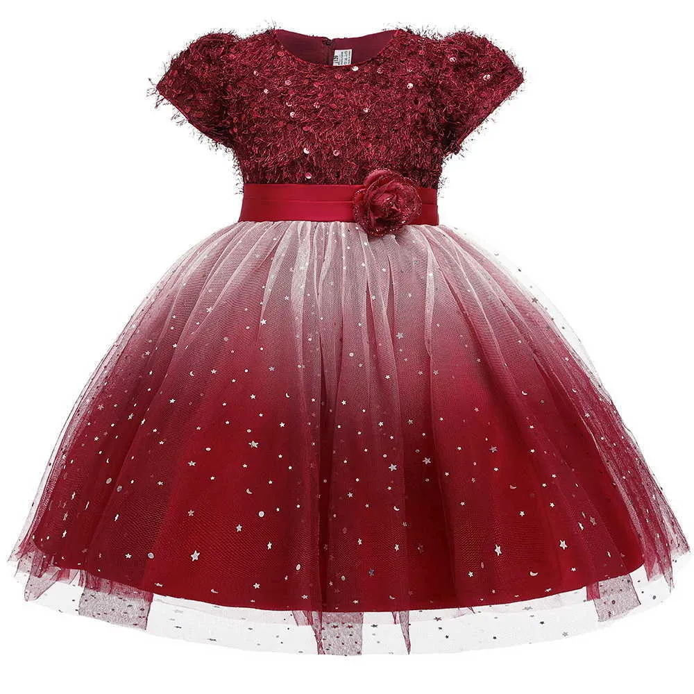 Ciel étoilé robe de fille de fleur gaze paillettes TUTU robes de princesse à manches courtes pour fête mariage bébé vêtements 3-10Y E5161 210610