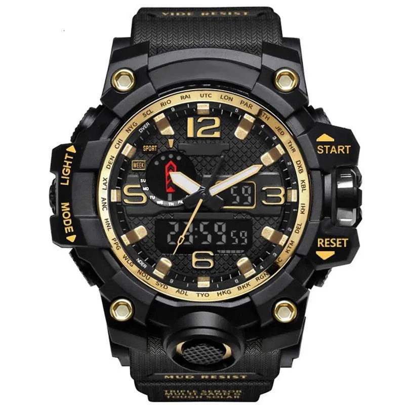 Mens Military Sports Watches Analog Digital LED Watch Thock resistenta armbandsur Män Electronic Silicone Gift Box220s