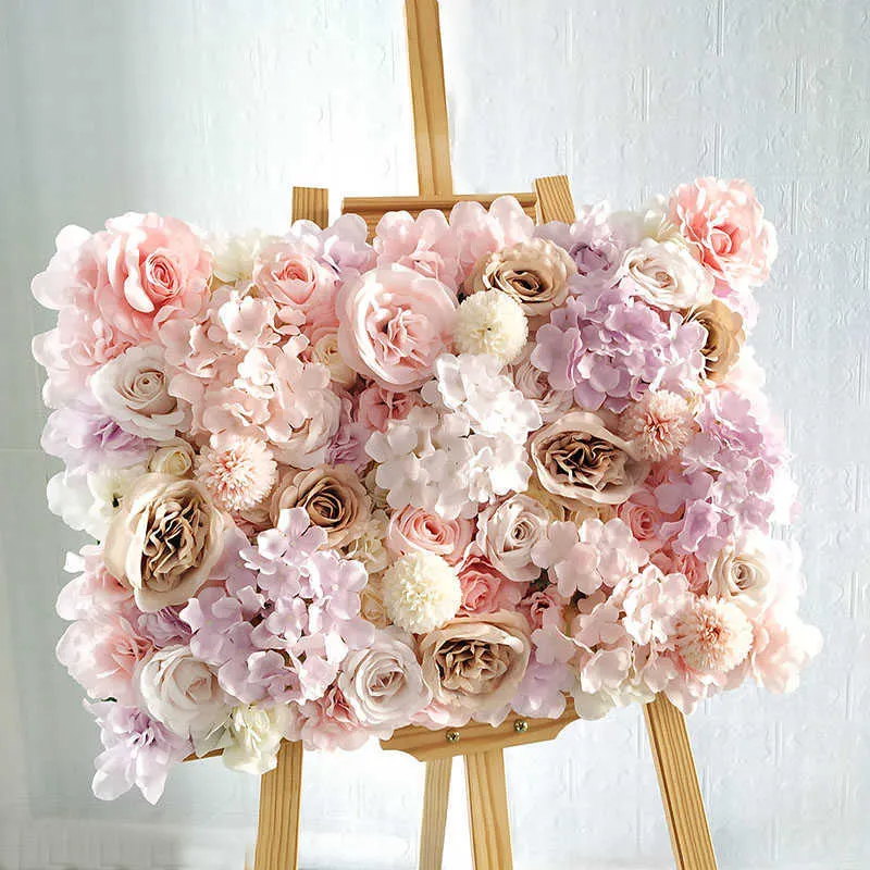 Fiori di rosa di seta Sfondo 3D Parete Decorazione di nozze Pannello di fiori artificiali decorazioni la casa Fondali Baby Shower 210624