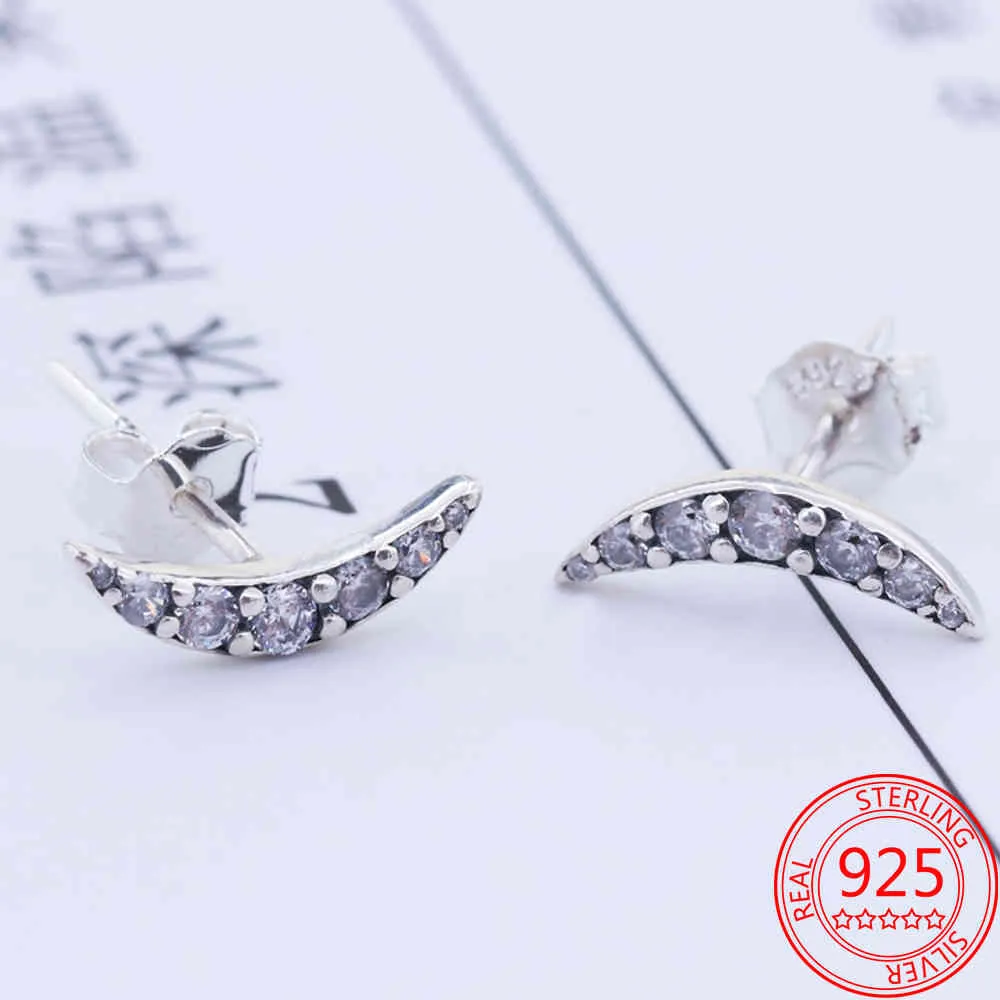Boucles d'oreilles en forme de croissant de lune en argent Sterling 925, scintillantes, simples, de marque, cadeau de fête des mères pour dames
