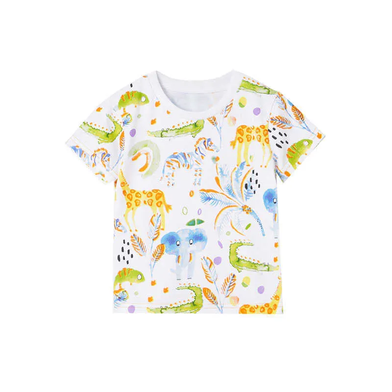 Springende meters Cartoon Dieren Print Zomer Baby Tees Katoenen Jongens Meisjes T-shirts Verkopen Kids Tops Kleding 210529