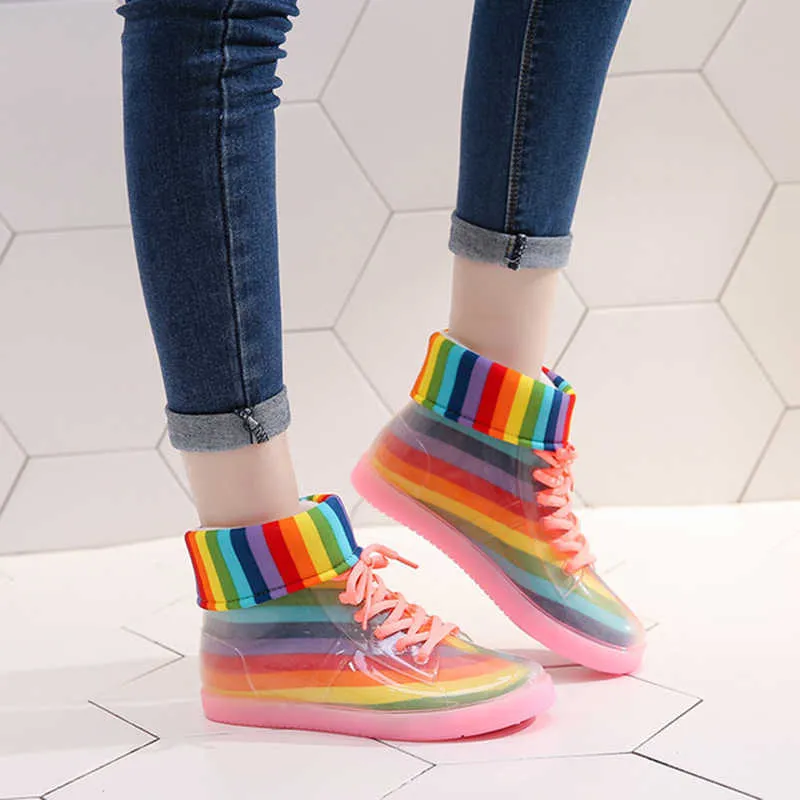 Rain Boots Removable Cover Platform Strap PU Waterproof Motorcycle Colorful Mature Boots Women Shoes Women's Boots 211015