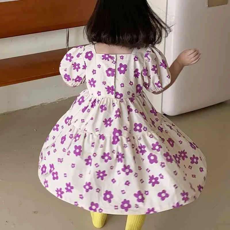 Girl Dress Summer Short-sleeve Flower Print Children's Toddler Kid Clothing Sweet Princess 210515