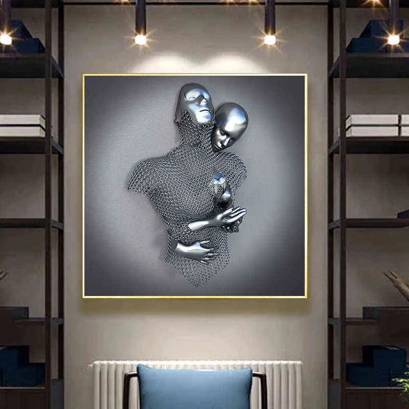 낭만적 인 금속 피겨 동상 아트 프레임 캔버스 그림 3D 초록 포스터와 인쇄 벽 그림 거실 가정 장식 H18169217