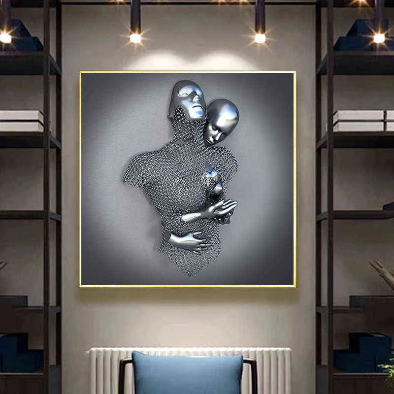 Romantique Figure En Métal Statue Art Cadre Toile Peinture 3D Abstraite Affiches et Impressions Mur Photos Salon Décoration de La Maison H14022275