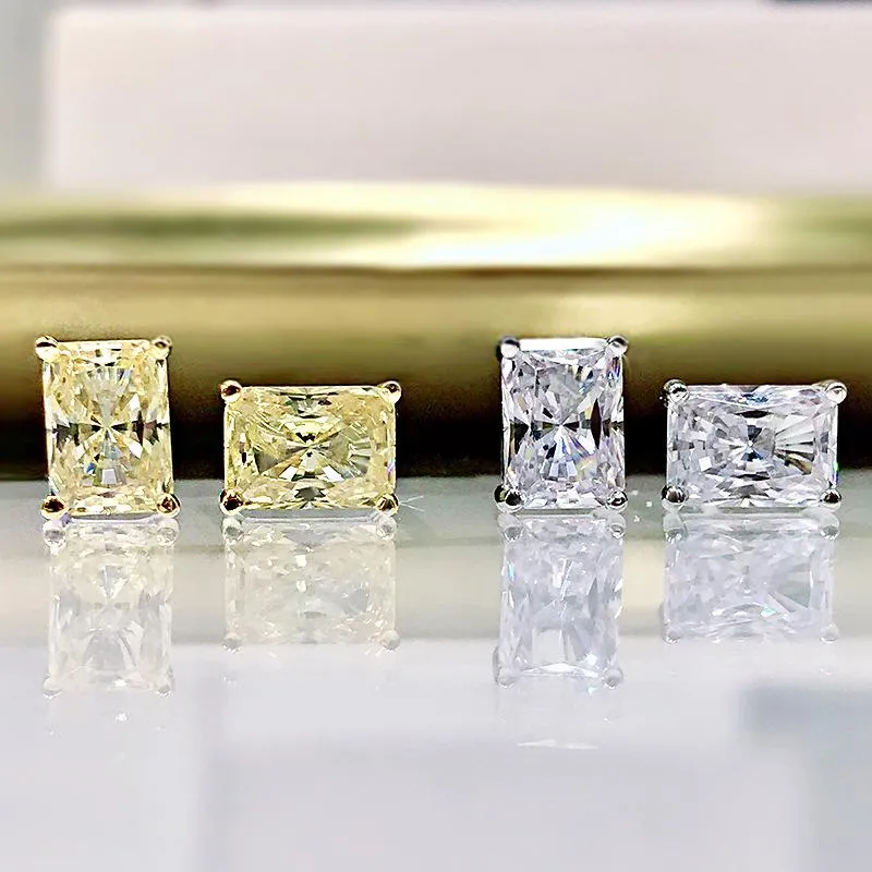 Stud Luomansi 100%-S925 Sterling Zilver Glinsterende Rechthoek Wit Geel High Carbon Diamanten Oorbellen Vrouw Jewelry273l