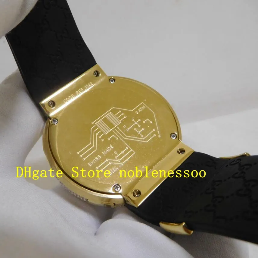 Med original Box Men's Watch Mens Unisex Women's Black Digital Dial Dual Time 44mm Yellow Gold Diamond Bezel YA114207 Q2646