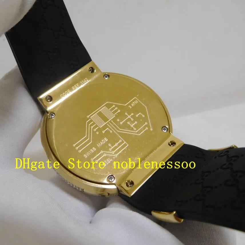 Met originele doos herenhorloge heren unisex dames zwarte digitale wijzerplaat dubbele tijd 44 mm geelgouden diamanten bezel Ya114207 Q258R