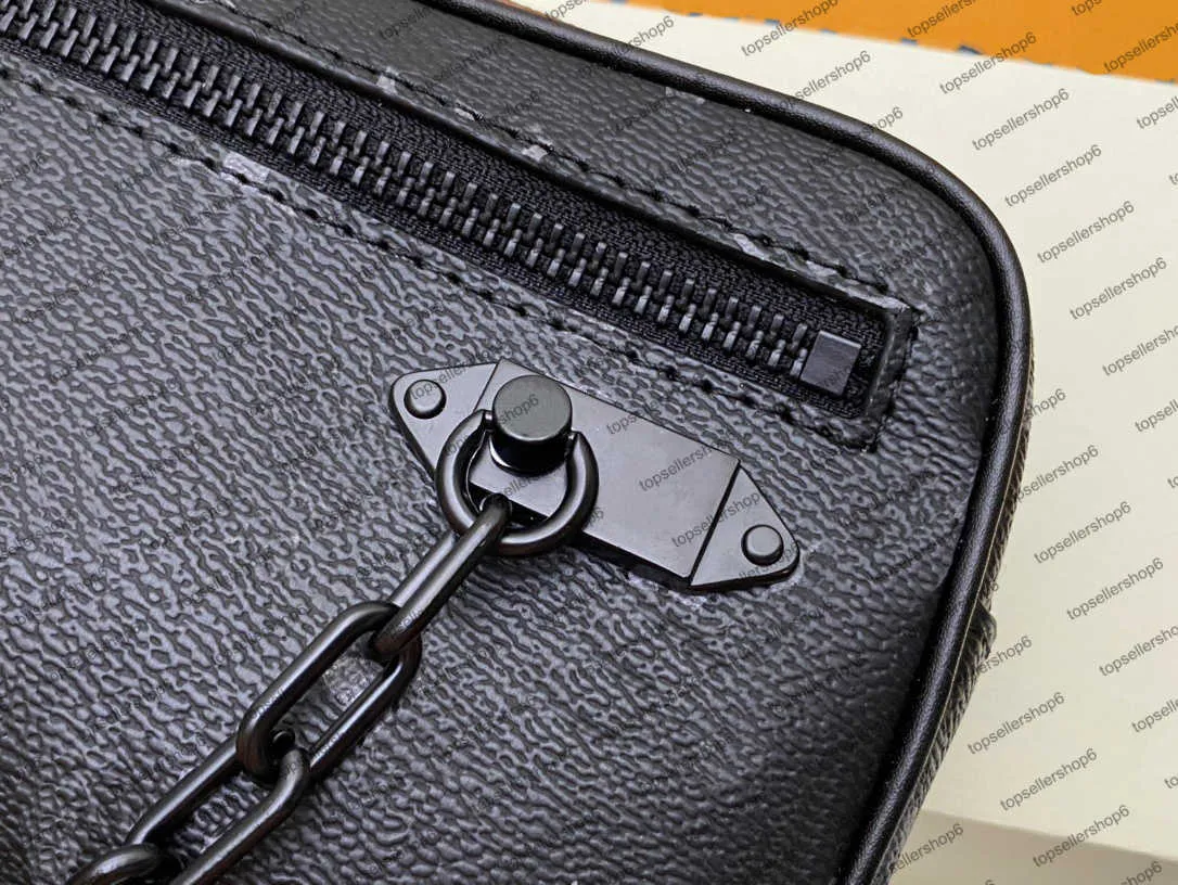 M68321 M55703 POCHETTE VOLGA MEN CLUTCHチェーンバッグデザイナー本物の牛ひも革キャンバスエンボス加工可能なストラップハンドバッグP247F