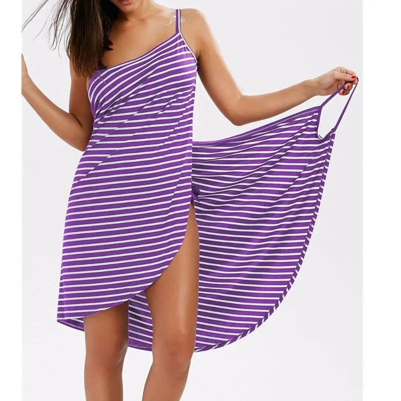 Oufisun Sexy Spaghetti Strap Backless Beach Dress Verão Listrado Impressão Solta Casual Midi Womens Plus Size ES 210517