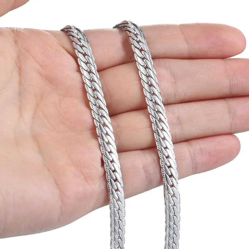 6mm Womens Mens Necklace Chain Hammered Close Rombo Link Curb Cuban White Gold Filled GF Fashion Jewelry Accessories DGN337 Chains282e