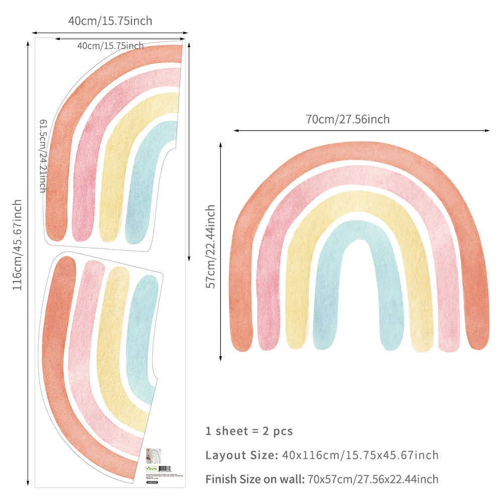 Quarto rosa arco-íris removível decalques de parede berçário adesivos Papel de parede Pôsteres Meninas Quarto Presente Home Decor Wall Papers 210705