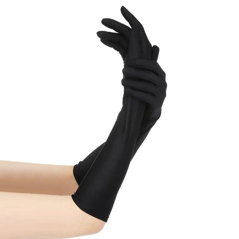 5本の指の手袋女性セクシーなパーティー長い黒い白いサテンフィンガンファッションレディースプロム飾るグアンテスラーゴスパラムジェル247t
