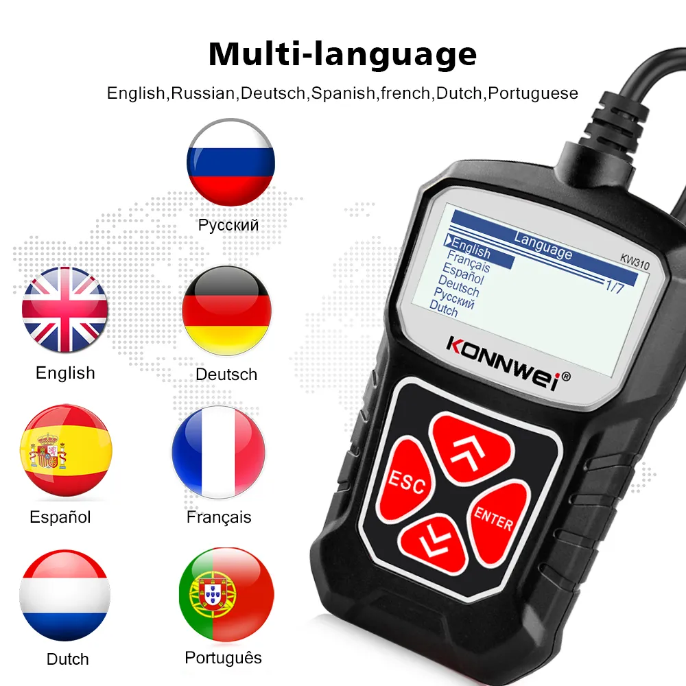Auto OBDの新しいOBD2スキャナー2カースキャナー診断ツールKonnwei KW310 Automotive Scanner Car Tools Russian Language PK ELM327