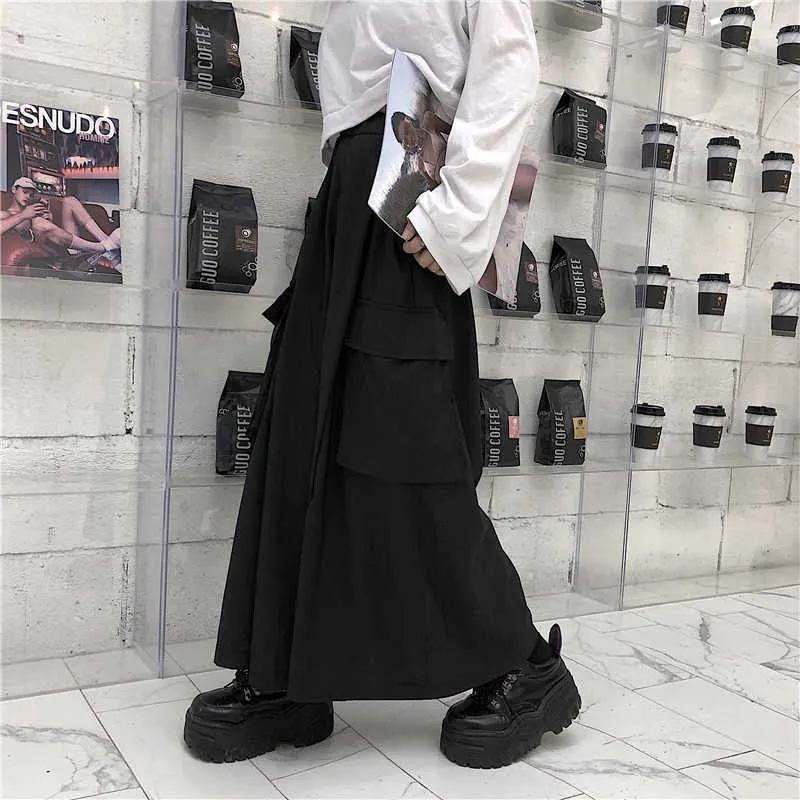 Pantaloni cargo coreani Harajuku Streetwear Donna Uomo Estate Hip Hop Harem Wide Vintage Kimono Giappone Pantaloni neri larghi 210925